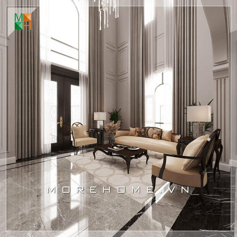 Với một không gian phòng khách nguy nga và rộng rãi thì mẫu bàn óc chó ghế sofa bọc da chân gỗ tự nhiên cao cấp là sự lựa chọn phù hợp nhất khiến căn phòng khách trở nên sang trọng và đẳng cấp hơn bao giờ hết. Ngắm nhìn các mẫu thiết kế phòng khách tân cổ điển tiện nghi