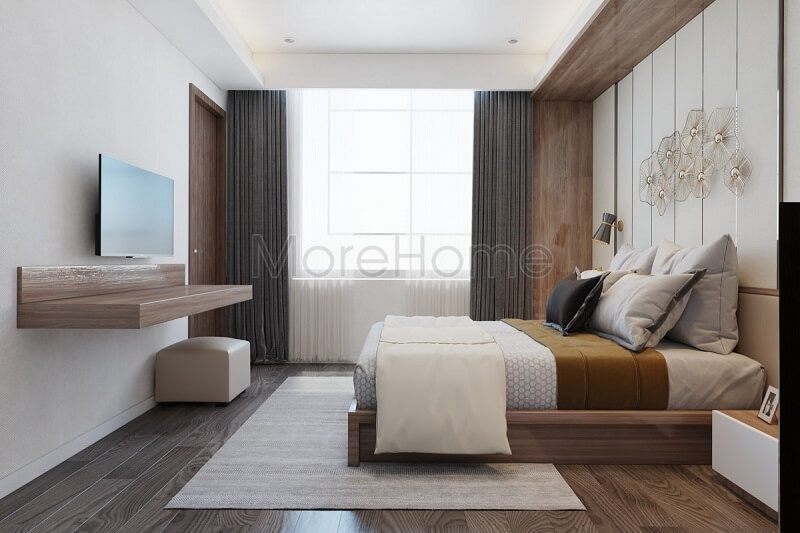 Sàn gỗ  màu nâu trầm đẹp cho phòng ngủ  thêm sang trọng và đẳng cấp kết hợp đồ nội thất hiện đại, tiện nghi