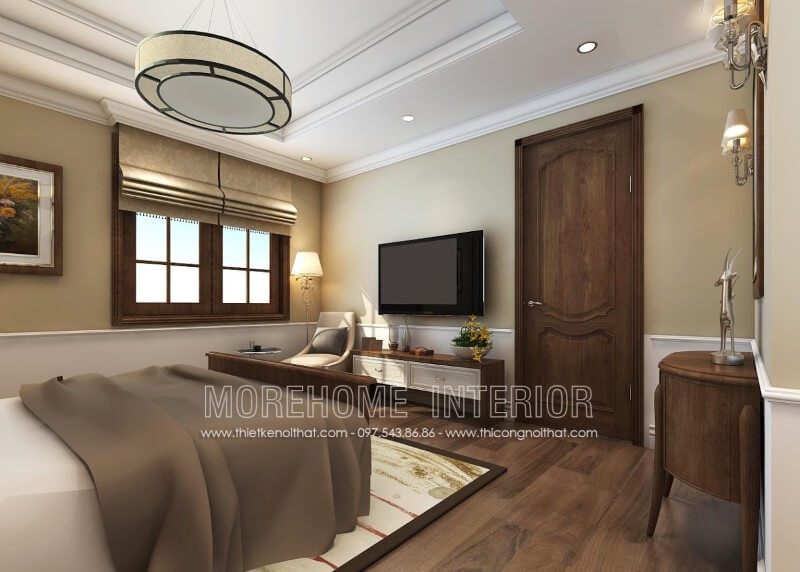 Thiết kế thi công và sản xuất cửa gỗ óc chó tân cổ điển đẹp cao cấp cho phòng ngủ biệt thự