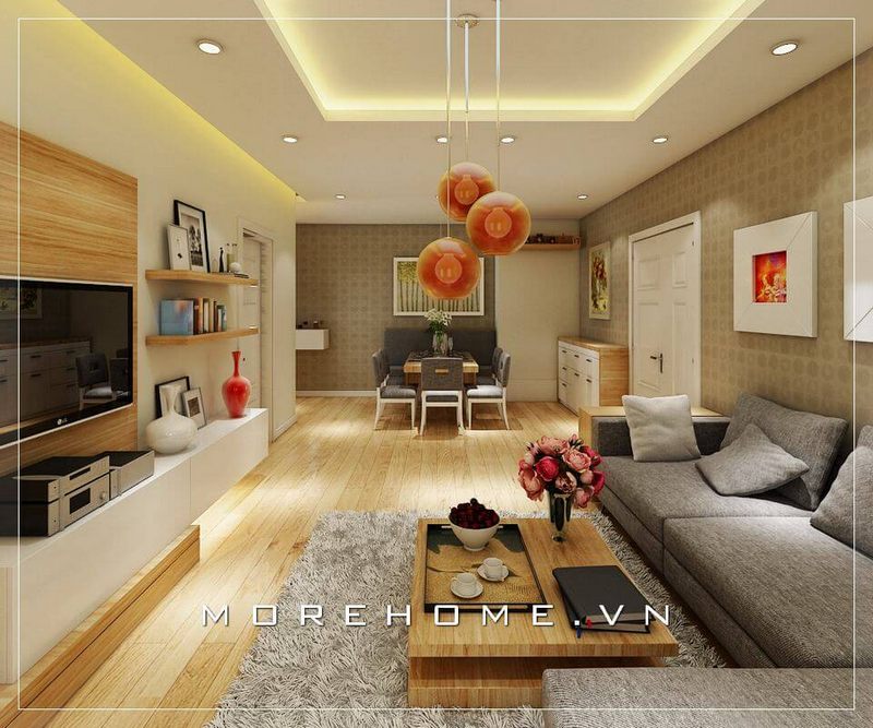 Bộ sofa góc chữ L bọc vải màu xám hiện đại cho phòng khách chung cư